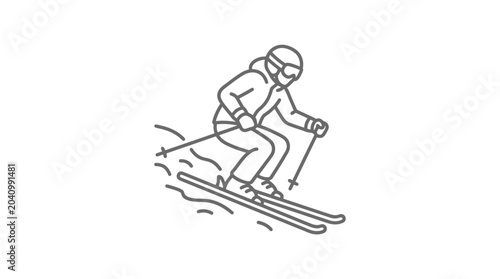 Fotografie Skier descending snowy mountain slope line art illustration