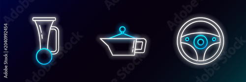 Картината върху платно Set line Steering wheel, Signal horn on vehicle and Canister for motor machine oil icon