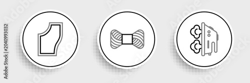 Photos Set line Electric iron, Sewing Pattern and thread spool icon