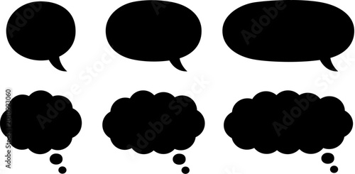 Cute cartoon speech and thought bubbles  silhouettes, different length set. Design element for labels, stickers, banners. Vector clipart illustration
