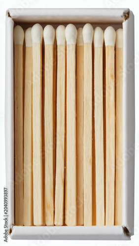 An Open White Matchbox Filled With Neatly Arranged White Tipped Wooden Matches