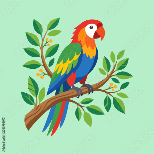 Bild auf Leinwand A colorful tropical bird perched on a leafy tree branch