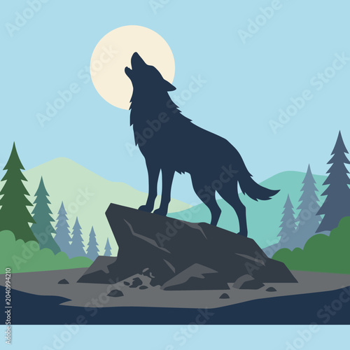 Photos A dark wolf silhouette howls at the bright full moon tonight