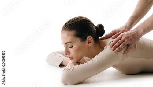 Relaxed woman receiving a professional back massage in spa setting