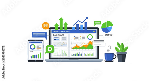Online financial dashboard presenting digital data analytics and business growth.