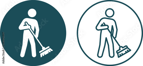 janitor cleaning floor icon set with mop and circular modern flat design for maintenance services