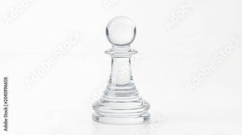 Transparent glass chess pawn piece isolated on white background in minimalist style