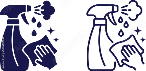 disinfection cleaning icon set with spray bottle gloves and sparkles for hygiene promotion