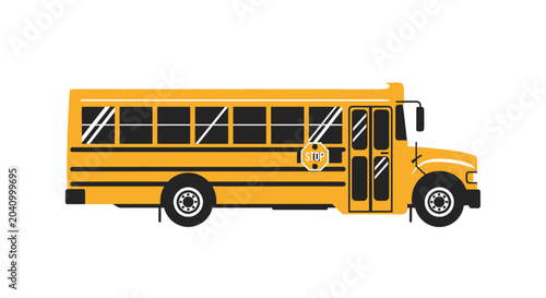 A classic yellow school bus illustration with stop sign.