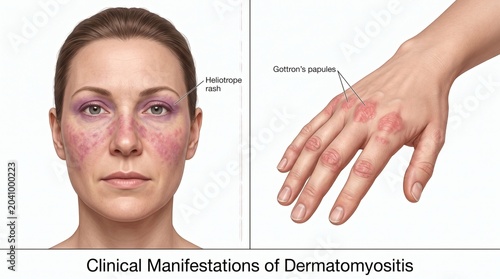 Clinical Manifestations of Dermatomyositis - A Medical Illustration Depicting Symptoms.