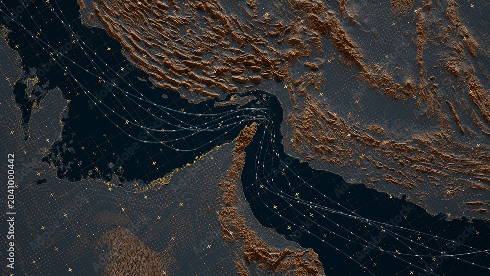 Obraz premium Maritime Strait of Hormuz, Shipping Lanes and Trade Routes Concept Showing Navigation and Logistics