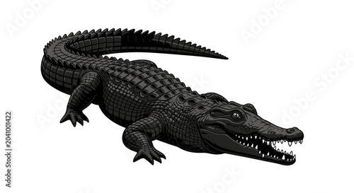 Obraz na plátně Black toy crocodile with sharp teeth.