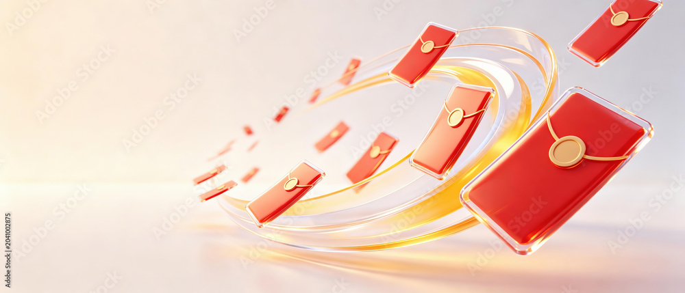 Obraz premium Flying Red Envelopes with Golden Light