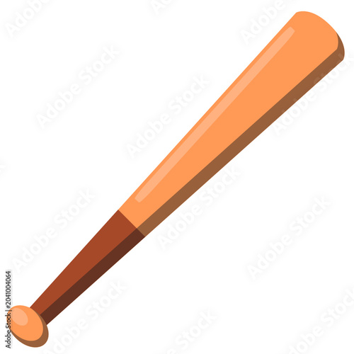 Wooden baseball bat illustration isolated on white background. Sports equipment for baseball, softball, and bat-and-ball games.