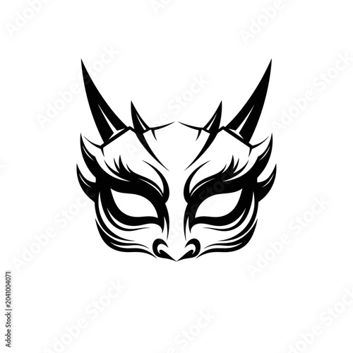 Schilderij op canvas Black and white demon mask face.