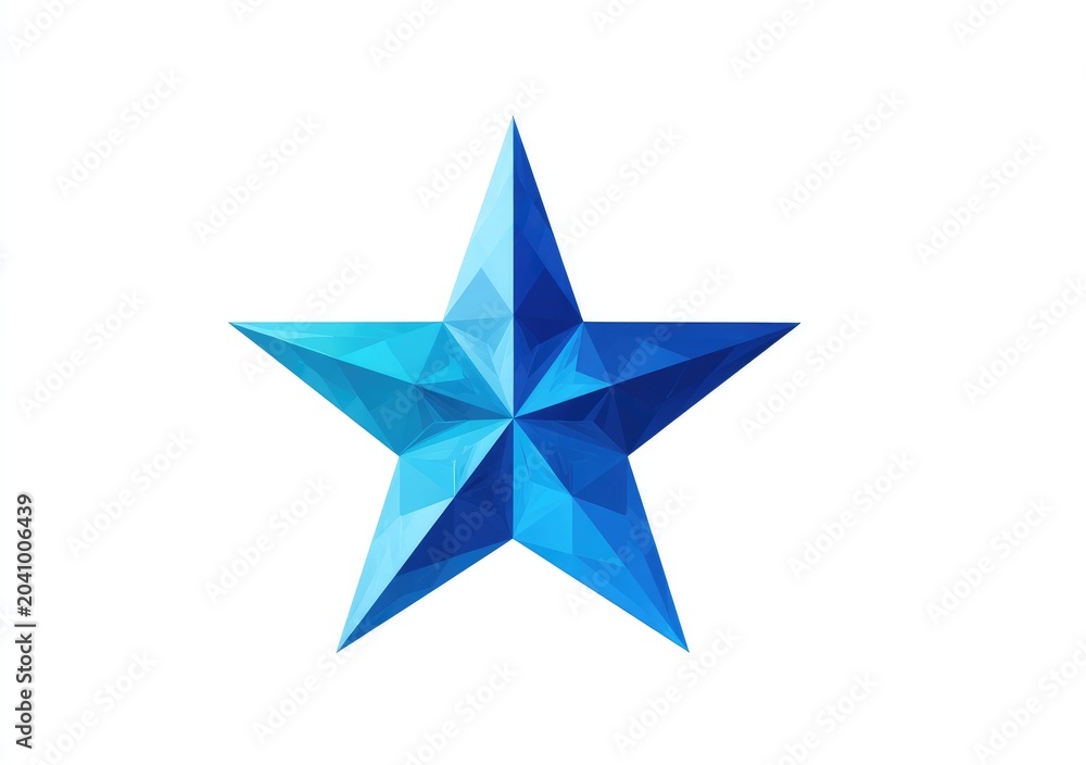 Fototapeta premium A vibrant, geometric blue star, rendered with sharp, angular facets