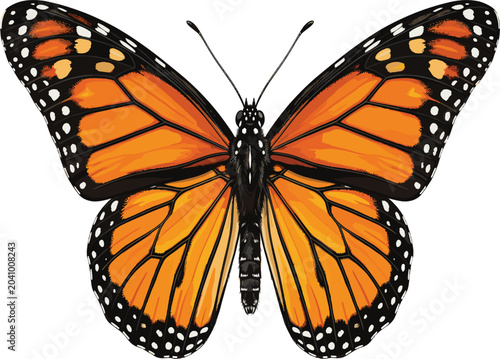 Foto Vibrant orange monarch butterfly graphic vector design, realistic botanical inse
