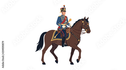 Cuadro en lienzo Historical Russian imperial cavalry officer riding a brown horse in dress uniform