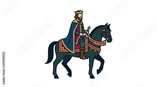 Canvastavla Illustration of a medieval king riding a horse.