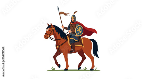 Konstfotografi Illustration of a medieval knight riding a horse with a shield and spear