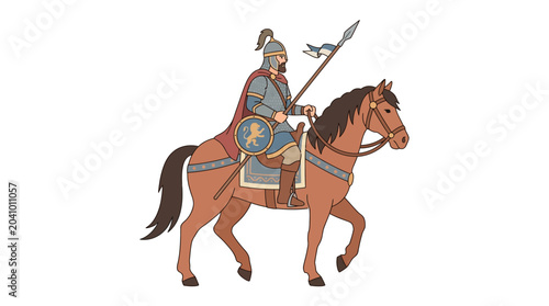 Bild auf Leinwand Illustration of a medieval knight riding a horse with a spear 1.