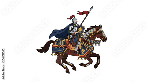 Bild auf Leinwand Illustration of a medieval knight riding a warhorse in armor.