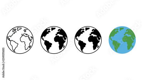 Konstfotografi four globes in flat icon style earth planet world map geography vector illustrat