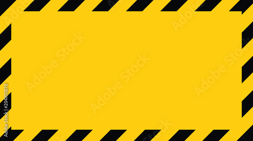 Photos Yellow and black striped warning border frame isolated on white background for s