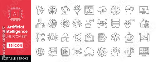 Schilderij op canvas Artificial Intelligence Line Icon Set