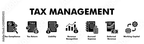 Fotografi TAX MANAGEMENT web banner icon vector illustration concept for business with ico