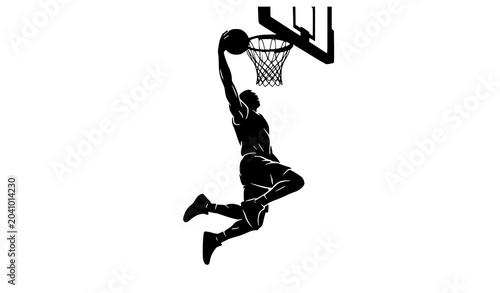 Foto Basketball player dunking silhouette vector illustration with hoop and ball isol