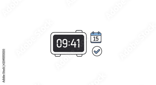 Digital Alarm Clock with Calendar and Checkmark.