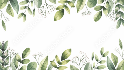 decorative leaf border watercolor green floral ornament frame nature botanical pattern design artwork illustration natural fresh spring summer greeting card template