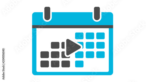 Digital calendar icon with play button.