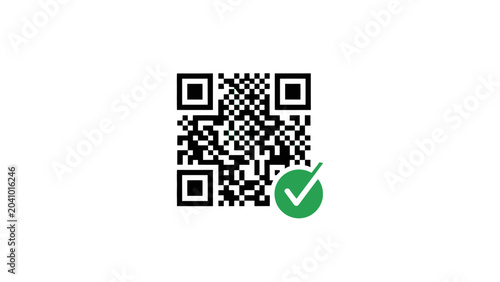 Fotografi QR code with green check mark.
