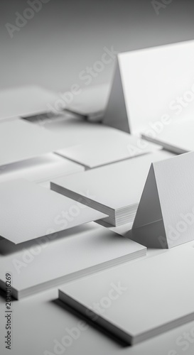 Minimalist White Card Stock Arrangement on a Clean Surface.