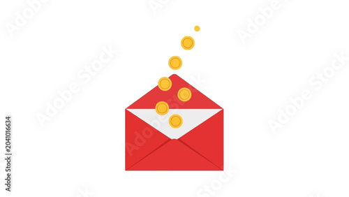 Photos Red Envelope with Coins Spilling Out.
