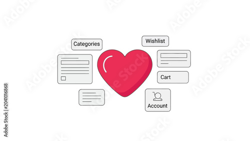 Fotografie Red Heart Icon Symbol Love.