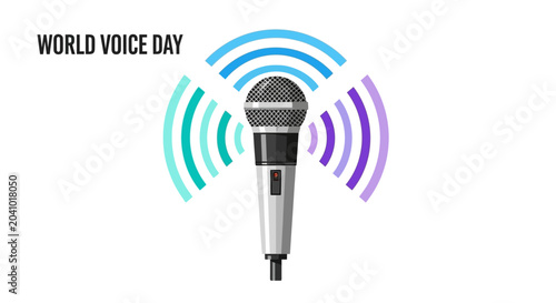 Foto World Voice Day Microphone Illustration with Colorful Sound Waves