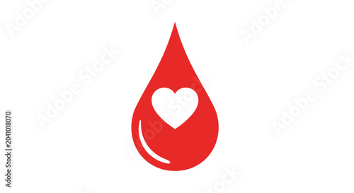 Red blood drop with a white heart symbolizing donation and health.