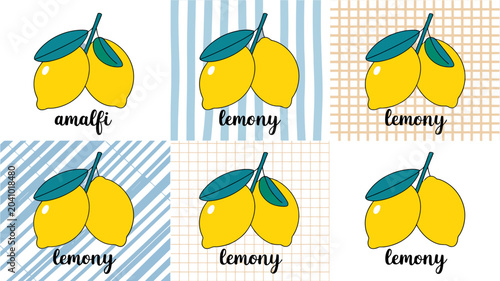 Bild auf Leinwand lemons on various backgrounds vector fruit citrus yellow illustration stripes gr