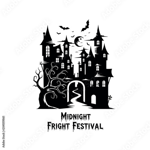 Tableau sur toile Black silhouette haunted house festival logo.
