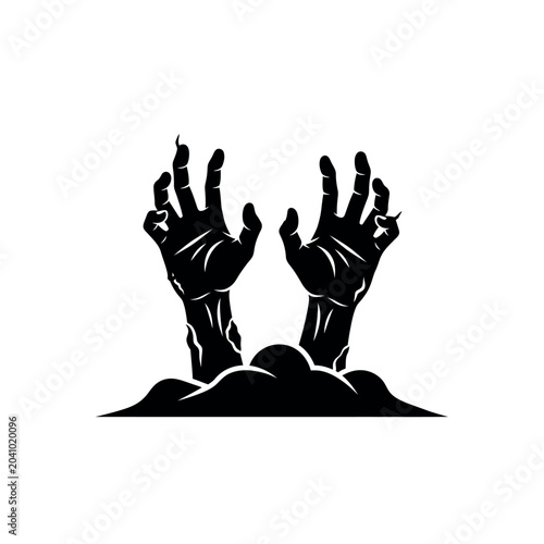 Fotografie Black silhouette zombie hands rising.