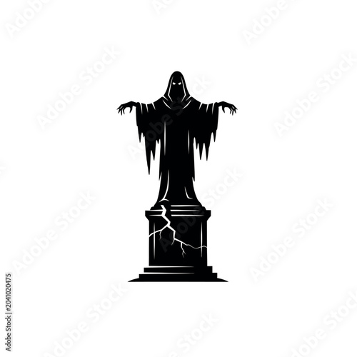 Obraz na plátně Grim Reaper Statue on Cracked Pedestal.