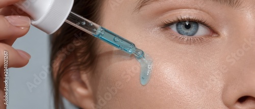 Woman applying Copper peptide serum anti aging