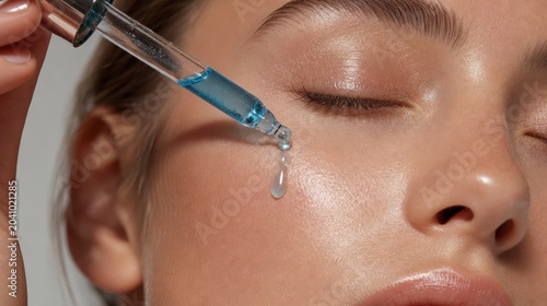 Woman applying Copper peptide serum anti aging