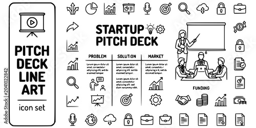 Tableau sur toile Startup Pitch Deck Line Art Black White-Slide Presenter Investor Audience-Fundin
