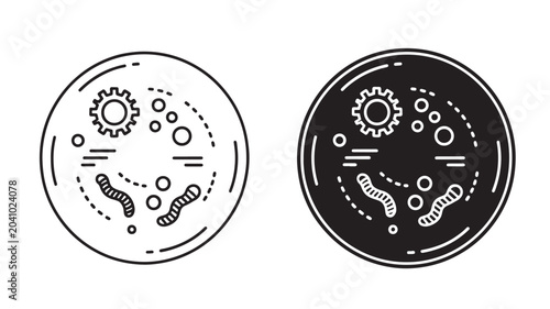 Bild auf Leinwand Mitochondria with Gears and Organelles in Black and White Circular Icons Featuri