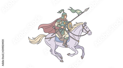 Foto Illustration of a medieval knight riding a horse.