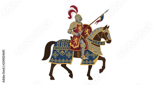 Canvastavla Medieval armored knight riding a horse in full battle gear.